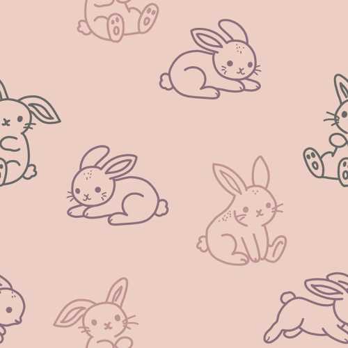 French terry fabric, printed with rabbits, light pink, 150 cm, 12 m